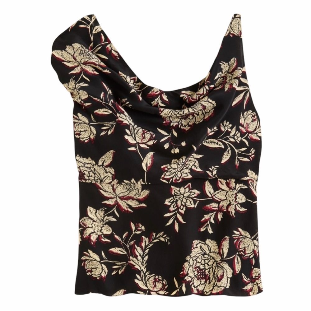 J.Crew Asymmetrical Cowlneck Top in Floral Crepe de Chine- Size 2